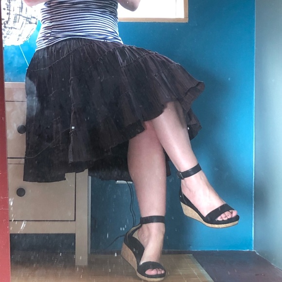 Chocolate brown crepe and corduroy tiered skirt - Picture 5 of 14